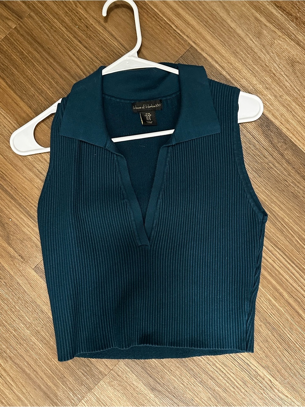 House of Harlow 1960 Teal Ribbed Collared V-Neck Tank